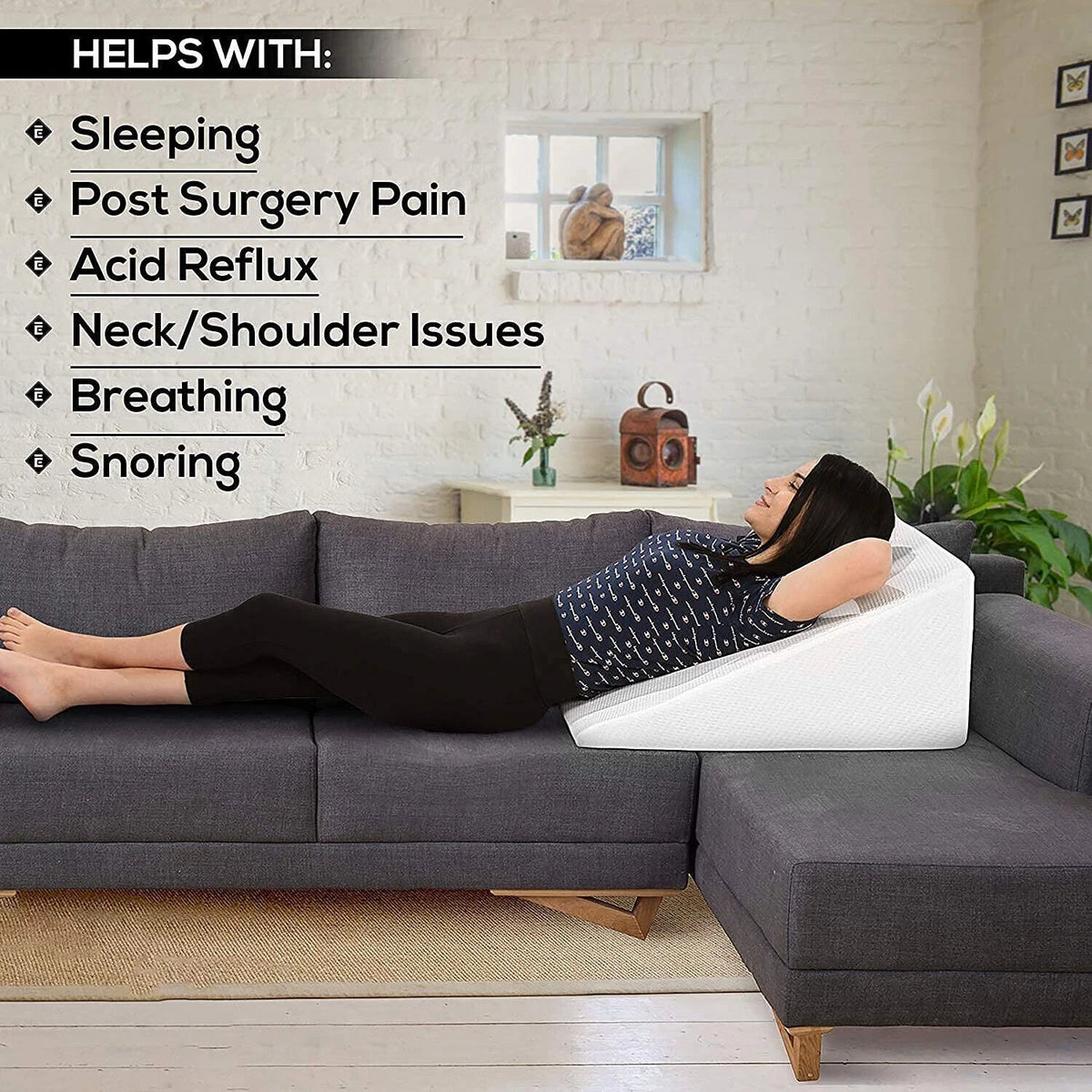 X-LARGE Memory Foam Orthologics Acid Reflux GERD Back Bed Raised Wedge Pillow